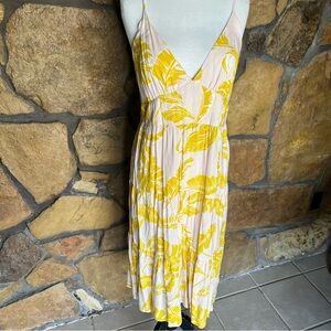 Wild Fable Pleated Tiered Midi Dress Yellow Pink